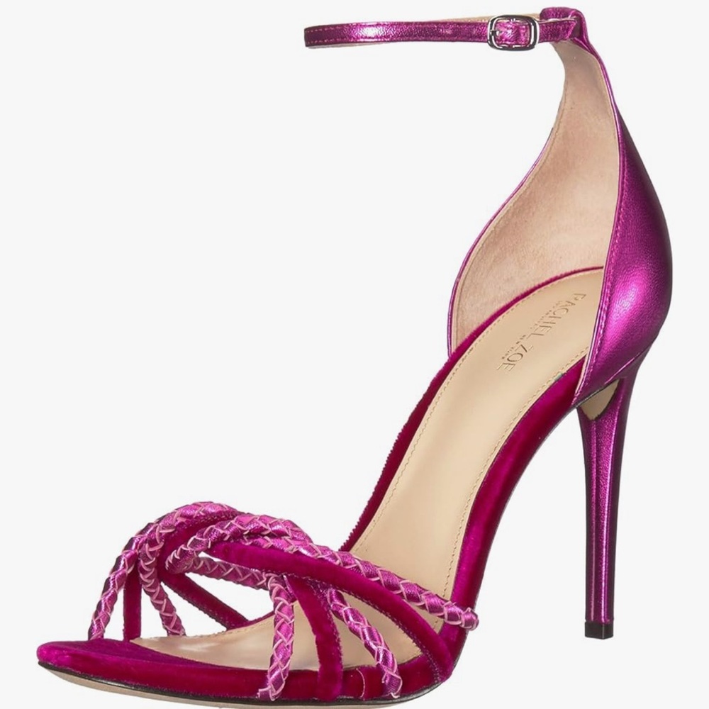 RACHEL ZOE AUBREY HEELED SANDAL IN MAGENTA WITH twisted knotted details.Size:7.5 - Picture 12 of 16